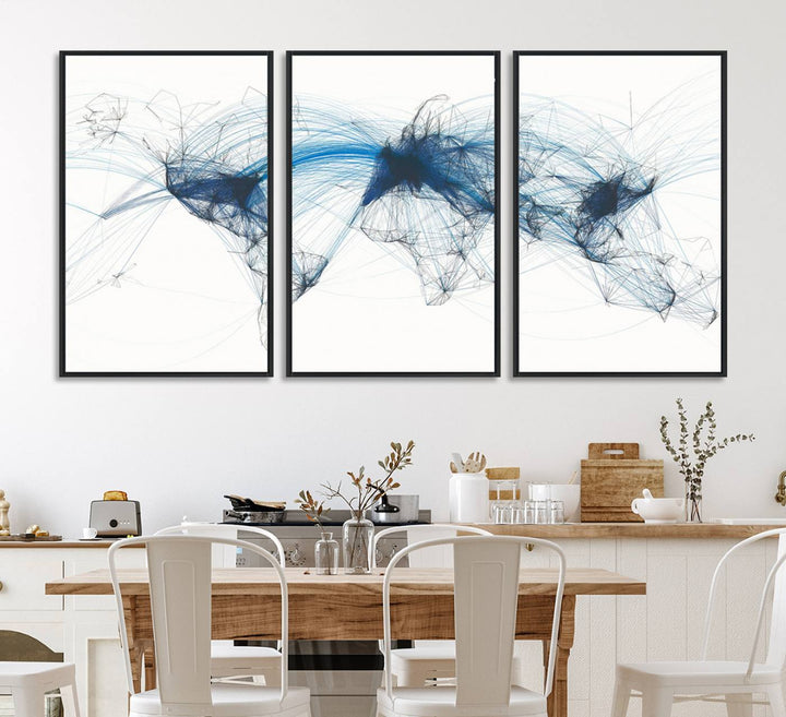 33145-MGV-CV-36X24-Aviation Flight Map Wall Art | Ready to Hang Framed Air Traffic Art Print | Modern Global Connectivity Decor for Office or Home