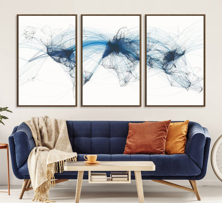 33145-MGV-CV-36X24-Aviation Flight Map Wall Art | Ready to Hang Framed Air Traffic Art Print | Modern Global Connectivity Decor for Office or Home