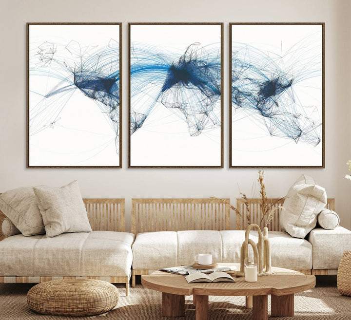33145-MGV-CV-36X24-Aviation Flight Map Wall Art | Ready to Hang Framed Air Traffic Art Print | Modern Global Connectivity Decor for Office or Home