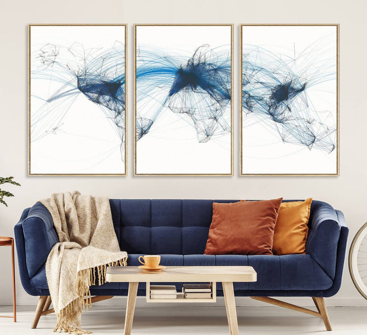 33145-MGV-CV-36X24-Aviation Flight Map Wall Art | Ready to Hang Framed Air Traffic Art Print | Modern Global Connectivity Decor for Office or Home