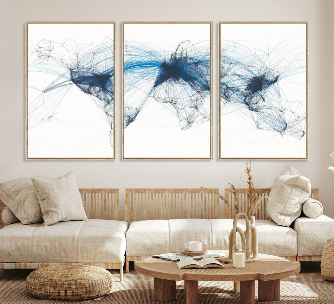 33145-MGV-CV-36X24-Aviation Flight Map Wall Art | Ready to Hang Framed Air Traffic Art Print | Modern Global Connectivity Decor for Office or Home