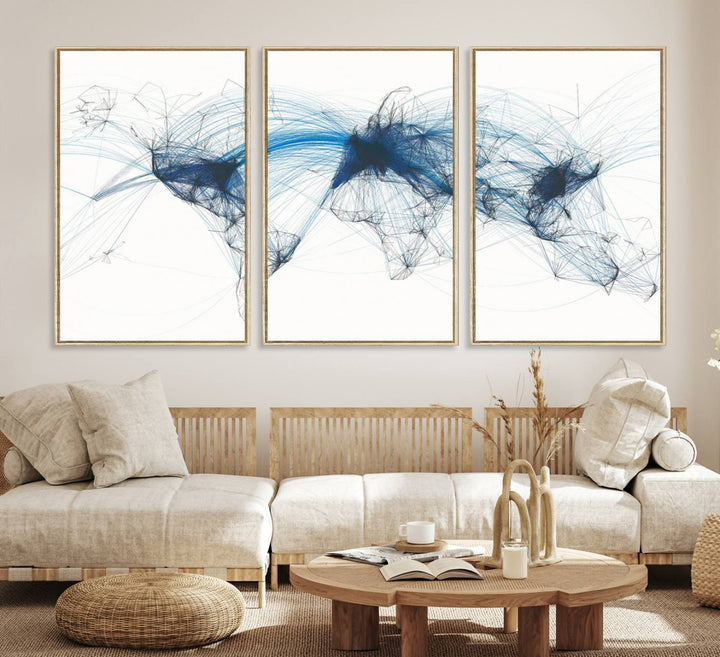 33145-MGV-CV-36X24-Aviation Flight Map Wall Art | Ready to Hang Framed Air Traffic Art Print | Modern Global Connectivity Decor for Office or Home