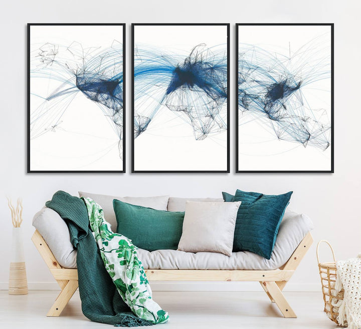 33145-MGV-CV-36X24-Aviation Flight Map Wall Art | Ready to Hang Framed Air Traffic Art Print | Modern Global Connectivity Decor for Office or Home