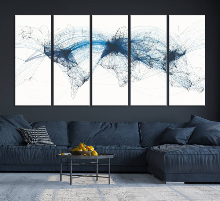 33145-MGV-CV-36X24-Aviation Flight Map Wall Art | Ready to Hang Framed Air Traffic Art Print | Modern Global Connectivity Decor for Office or Home