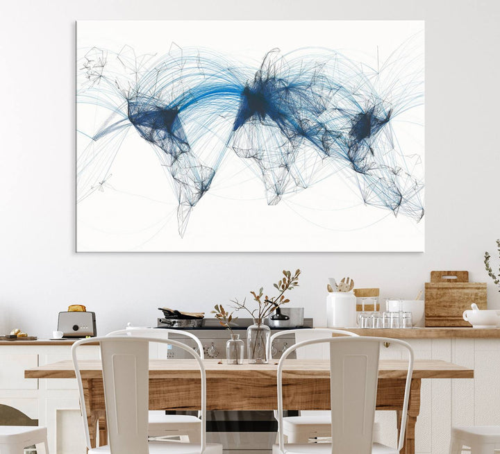 Aviation Flight Map Wall Art | Ready to Hang Framed Air Traffic Art Print | Modern Global Connectivity Decor for Office or Home