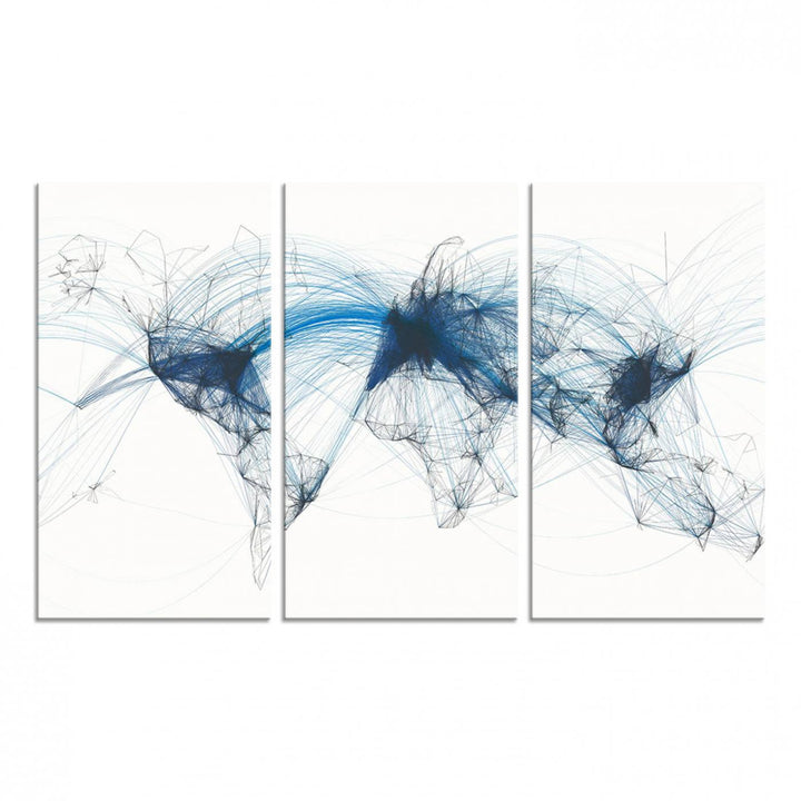 33145-MGV-CV-48X32-3P-Aviation Flight Map Wall Art | Ready to Hang Framed Air Traffic Art Print | Modern Global Connectivity Decor for Office or Home