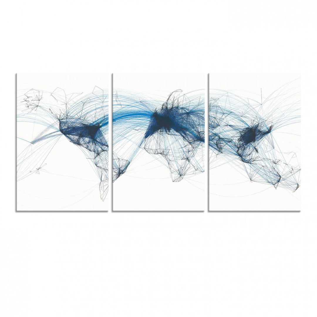 33145-MGV-CV-60X30-3P-Aviation Flight Map Wall Art | Ready to Hang Framed Air Traffic Art Print | Modern Global Connectivity Decor for Office or Home