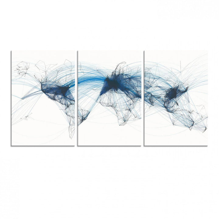 33145-MGV-CV-60X30-3P-Aviation Flight Map Wall Art | Ready to Hang Framed Air Traffic Art Print | Modern Global Connectivity Decor for Office or Home