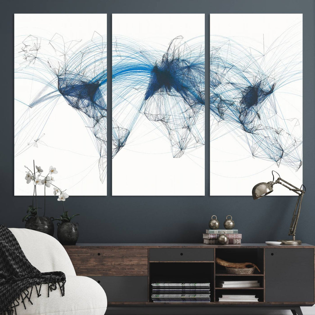 Aviation Flight Map Wall Art | Ready to Hang Framed Air Traffic Art Print | Modern Global Connectivity Decor for Office or Home