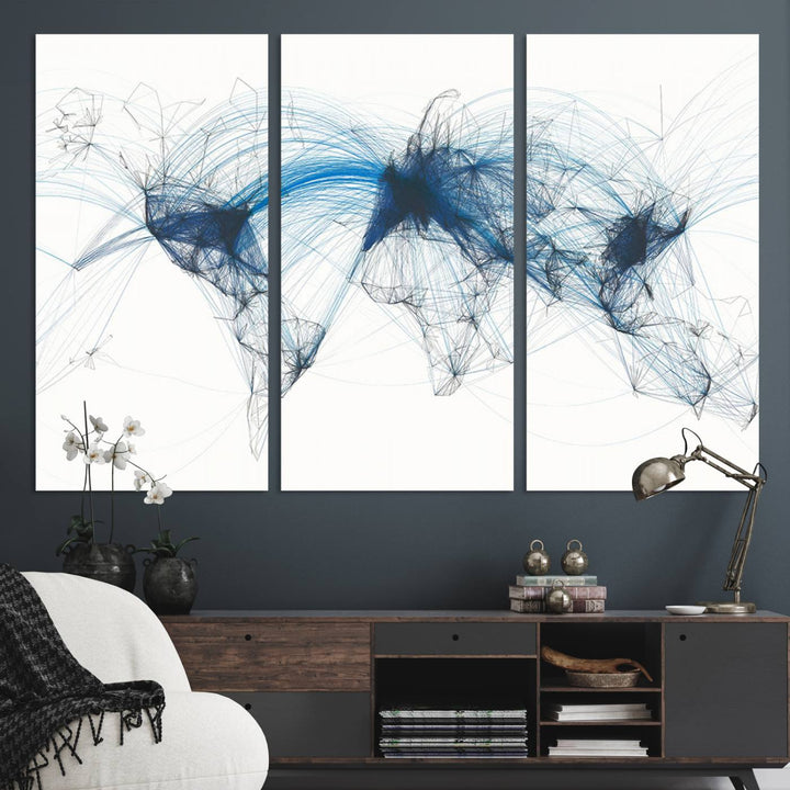 Aviation Flight Map Wall Art | Ready to Hang Framed Air Traffic Art Print | Modern Global Connectivity Decor for Office or Home
