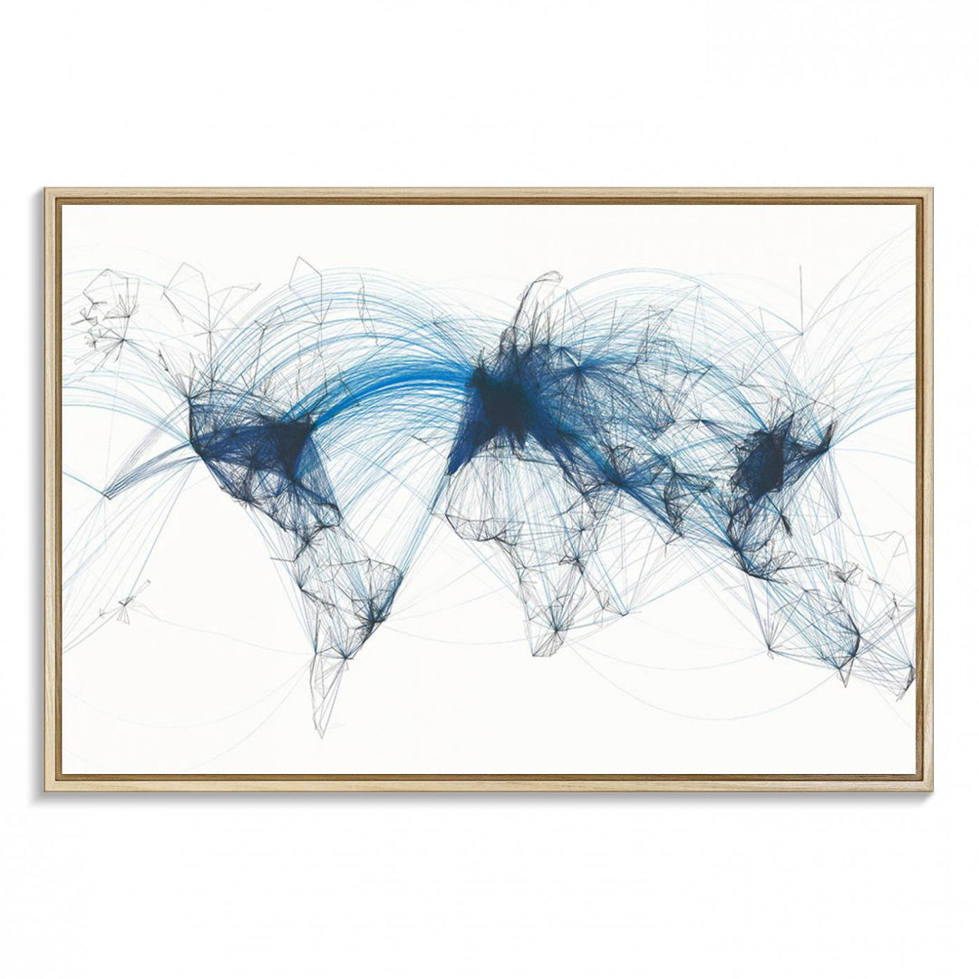 Aviation Flight Map Wall Art | Ready to Hang Framed Air Traffic Art Print | Modern Global Connectivity Decor for Office or Home