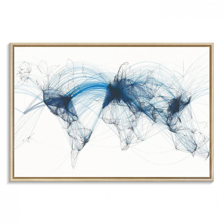Aviation Flight Map Wall Art | Ready to Hang Framed Air Traffic Art Print | Modern Global Connectivity Decor for Office or Home