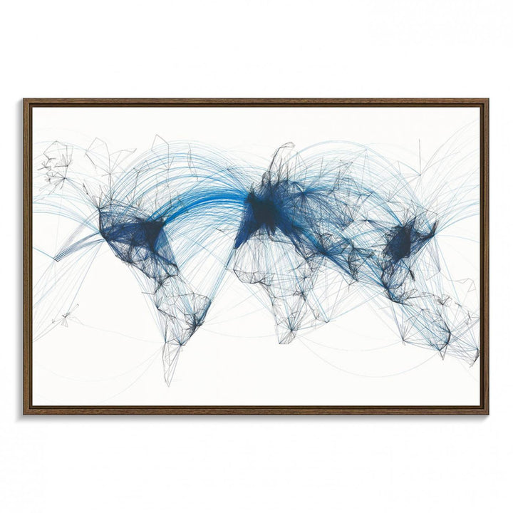Aviation Flight Map Wall Art | Ready to Hang Framed Air Traffic Art Print | Modern Global Connectivity Decor for Office or Home