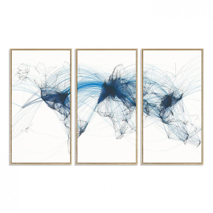 33145-MGV-FC-48X32-3P_Natural-Aviation Flight Map Wall Art | Ready to Hang Framed Air Traffic Art Print | Modern Global Connectivity Decor for Office or Home