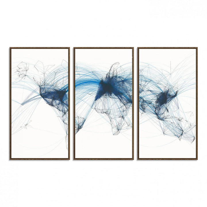 33145-MGV-FC-48X32-3P_Walnut-Aviation Flight Map Wall Art | Ready to Hang Framed Air Traffic Art Print | Modern Global Connectivity Decor for Office or Home