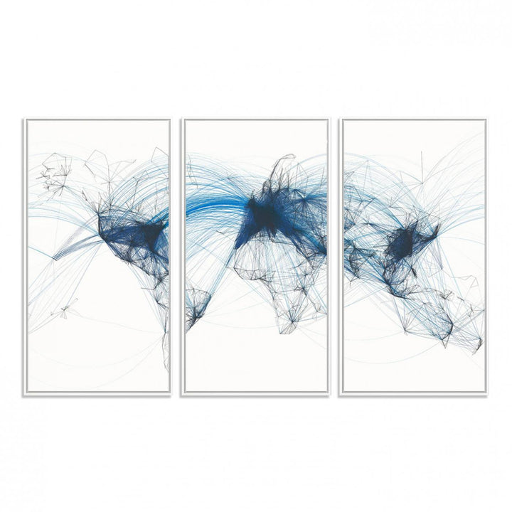 33145-MGV-FC-48X32-3P_White-Aviation Flight Map Wall Art | Ready to Hang Framed Air Traffic Art Print | Modern Global Connectivity Decor for Office or Home