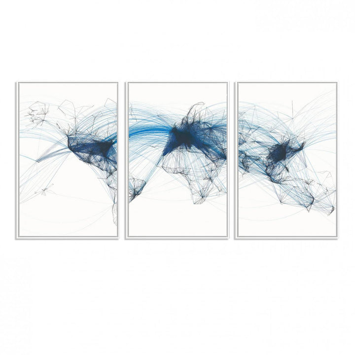 33145-MGV-FC-60X30-3P_White-Aviation Flight Map Wall Art | Ready to Hang Framed Air Traffic Art Print | Modern Global Connectivity Decor for Office or Home