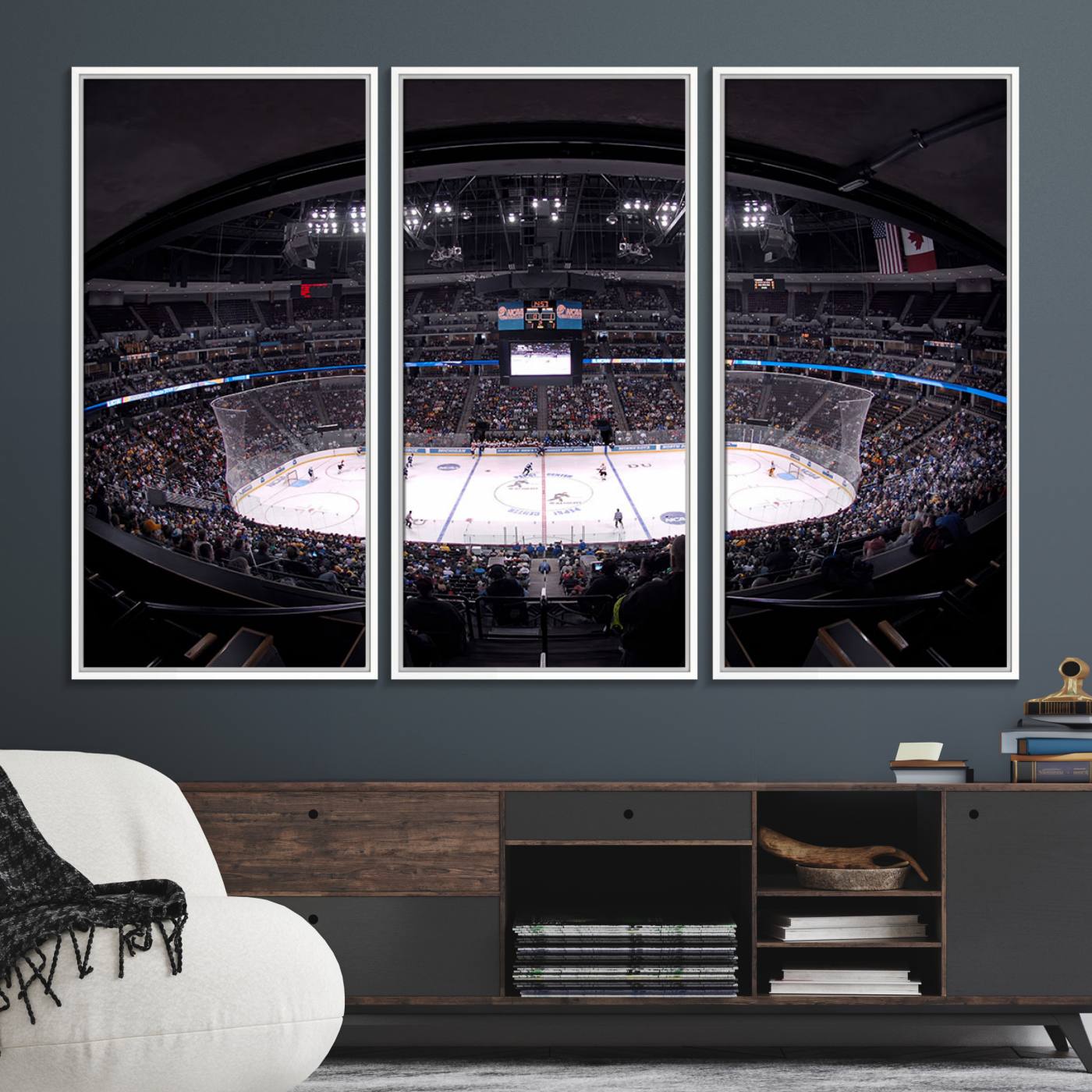 54576-MGV-FC-48X32-3P_White-Ball Arena Denver Colorado Avalanche Hockey Team Wall Art Canvas Print - Denver Ice Hockey Stadium Print Canvas