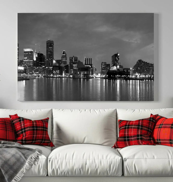 The "Baltimore City Black and White Wall Art Cityscape Canvas Print" is a stylish triptych depicting a city skyline, perfect as an elegant touch to your space. These museum-quality canvas prints are meticulously crafted with a UV-protective coating to ensure durability.