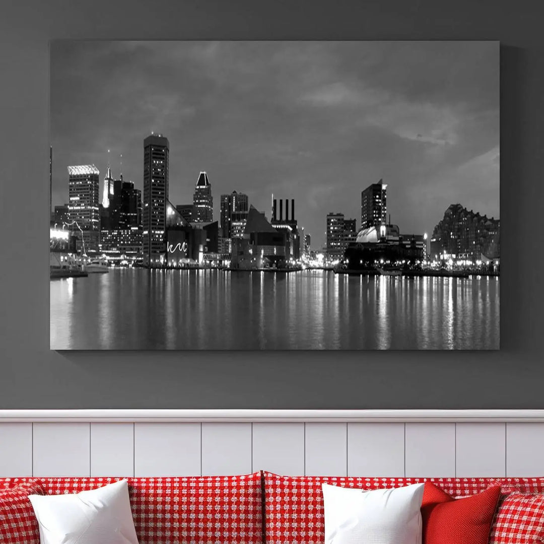 The "Baltimore City Black and White Wall Art Cityscape Canvas Print" is a stylish triptych depicting a city skyline, perfect as an elegant touch to your space. These museum-quality canvas prints are meticulously crafted with a UV-protective coating to ensure durability.