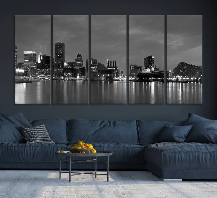 The "Baltimore City Black and White Wall Art Cityscape Canvas Print" is a stylish triptych depicting a city skyline, perfect as an elegant touch to your space. These museum-quality canvas prints are meticulously crafted with a UV-protective coating to ensure durability.