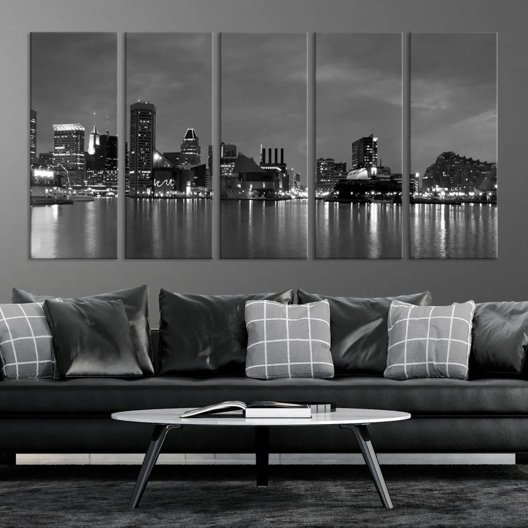 The "Baltimore City Black and White Wall Art Cityscape Canvas Print" is a stylish triptych depicting a city skyline, perfect as an elegant touch to your space. These museum-quality canvas prints are meticulously crafted with a UV-protective coating to ensure durability.