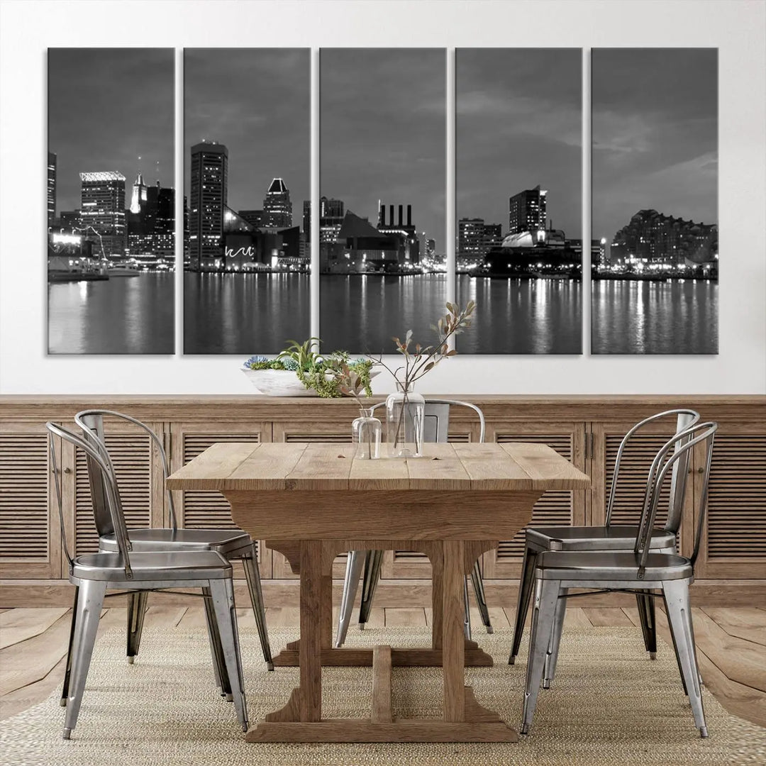 The "Baltimore City Black and White Wall Art Cityscape Canvas Print" is a stylish triptych depicting a city skyline, perfect as an elegant touch to your space. These museum-quality canvas prints are meticulously crafted with a UV-protective coating to ensure durability.