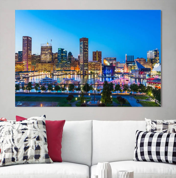 Baltimore City Lights Blue Skyline Cityscape View Wall Art Canvas Print 