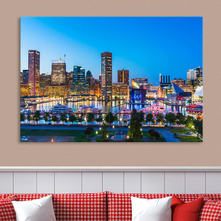 Baltimore City Lights Blue Skyline Cityscape View Wall Art Canvas Print 