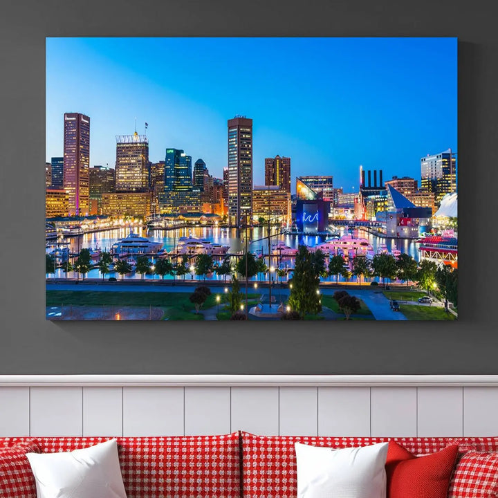 Baltimore City Lights Blue Skyline Cityscape View Wall Art Canvas Print 