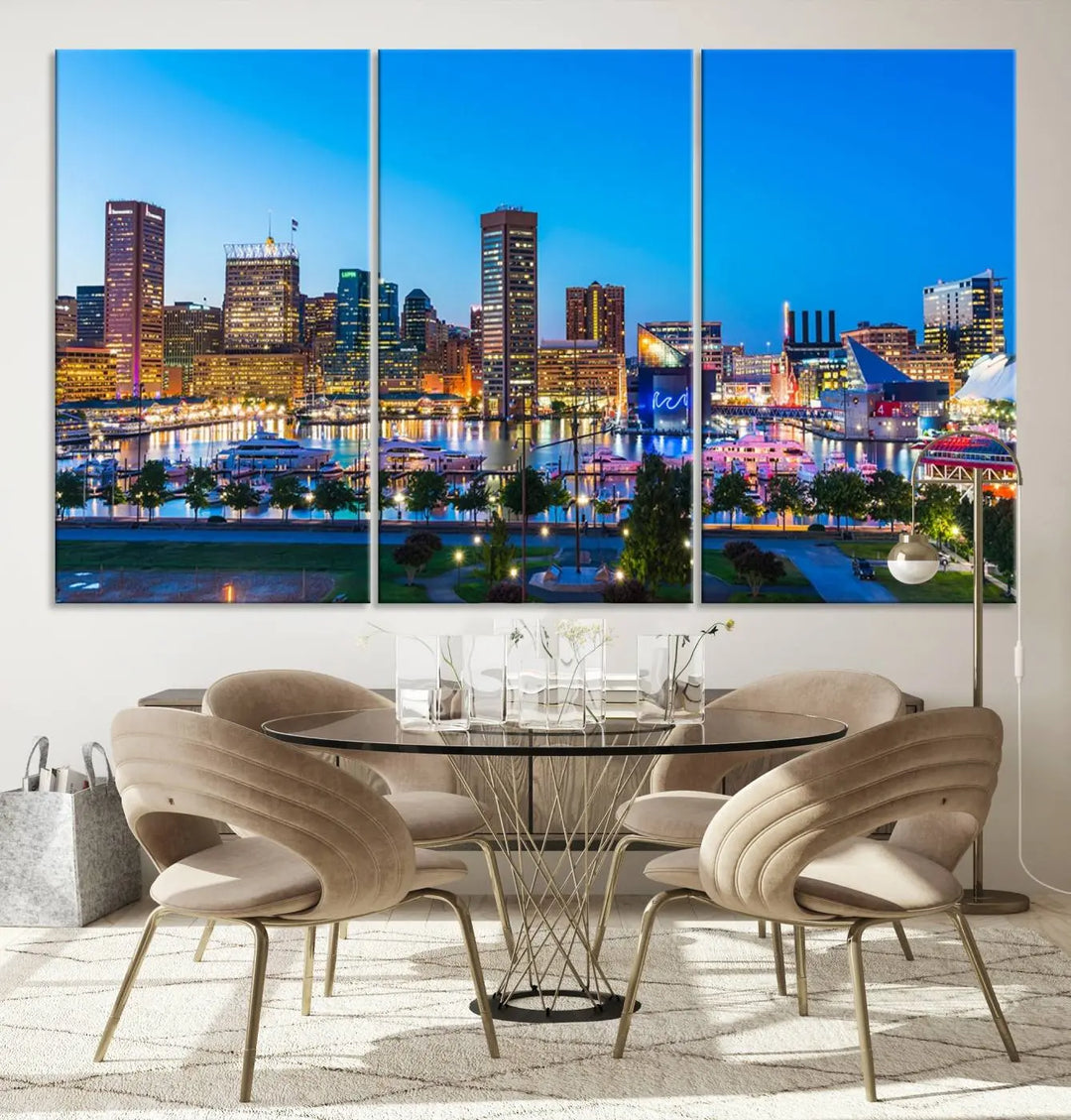 Baltimore City Lights Blue Skyline Cityscape View Wall Art Canvas Print 