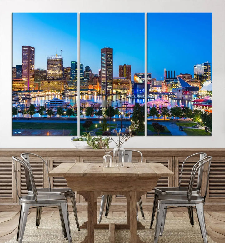 Baltimore City Lights Blue Skyline Cityscape View Wall Art Canvas Print 