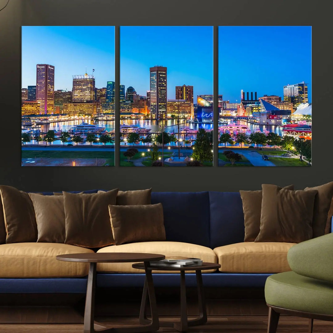 Baltimore City Lights Blue Skyline Cityscape View Wall Art Canvas Print 