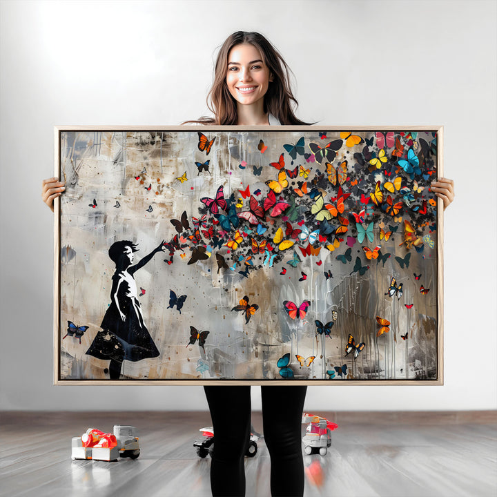 Banksy Butterfly Girl Wall Art | 3-Piece Butterfly Girl Canvas