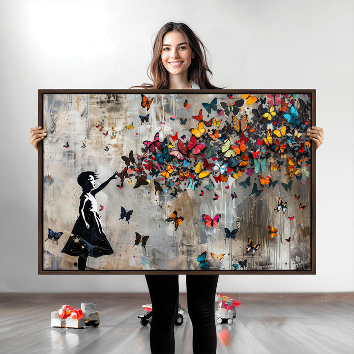 Banksy Butterfly Girl Wall Art | 3-Piece Butterfly Girl Canvas