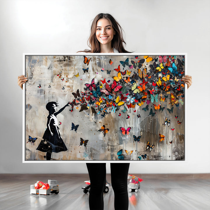 Banksy Butterfly Girl Wall Art | 3-Piece Butterfly Girl Canvas
