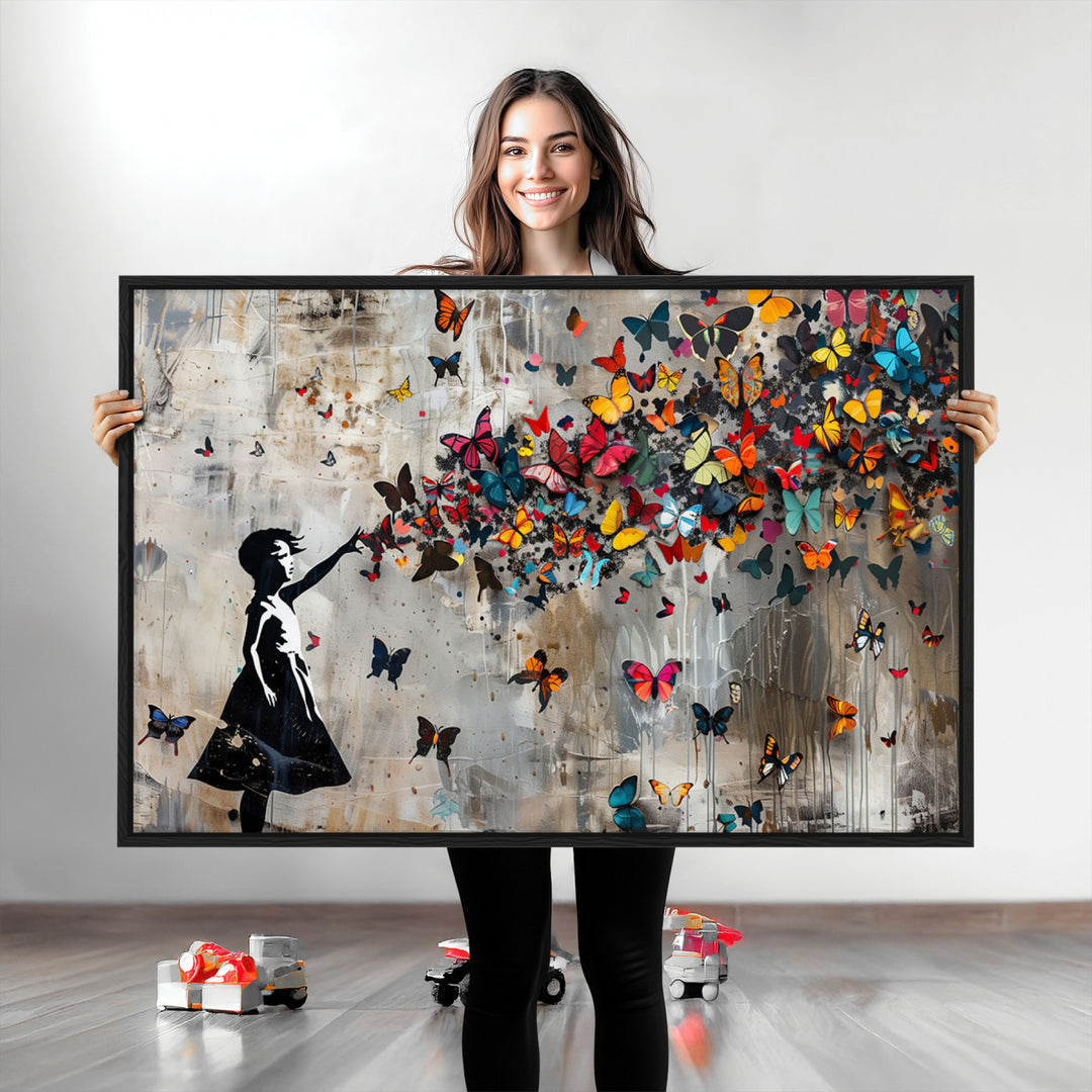 Banksy Butterfly Girl Wall Art | 3-Piece Butterfly Girl Canvas