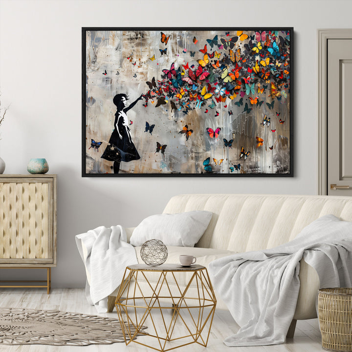Banksy Butterfly Girl Wall Art | 3-Piece Butterfly Girl Canvas