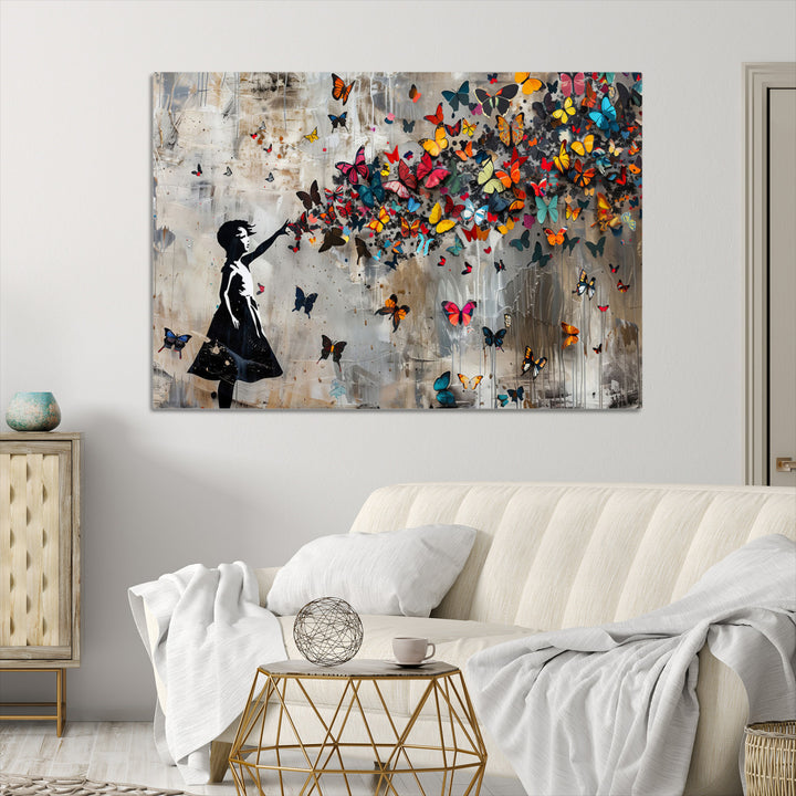 Banksy Butterfly Girl Wall Art | 3-Piece Butterfly Girl Canvas