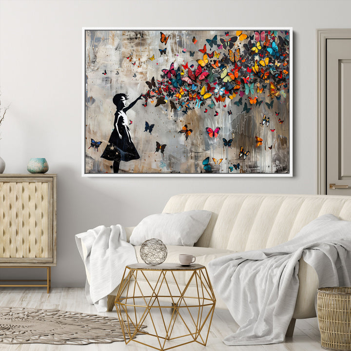 Banksy Butterfly Girl Wall Art | 3-Piece Butterfly Girl Canvas