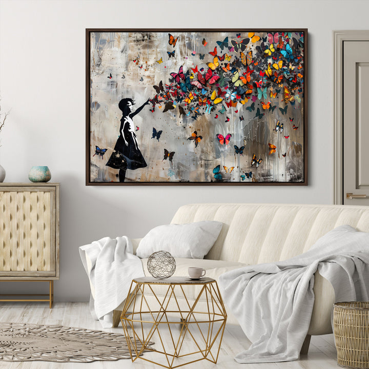 Banksy Butterfly Girl Wall Art | 3-Piece Butterfly Girl Canvas