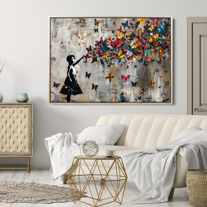 Banksy Butterfly Girl Wall Art | 3-Piece Butterfly Girl Canvas