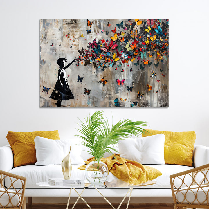 Banksy Butterfly Girl Wall Art | 3-Piece Butterfly Girl Canvas