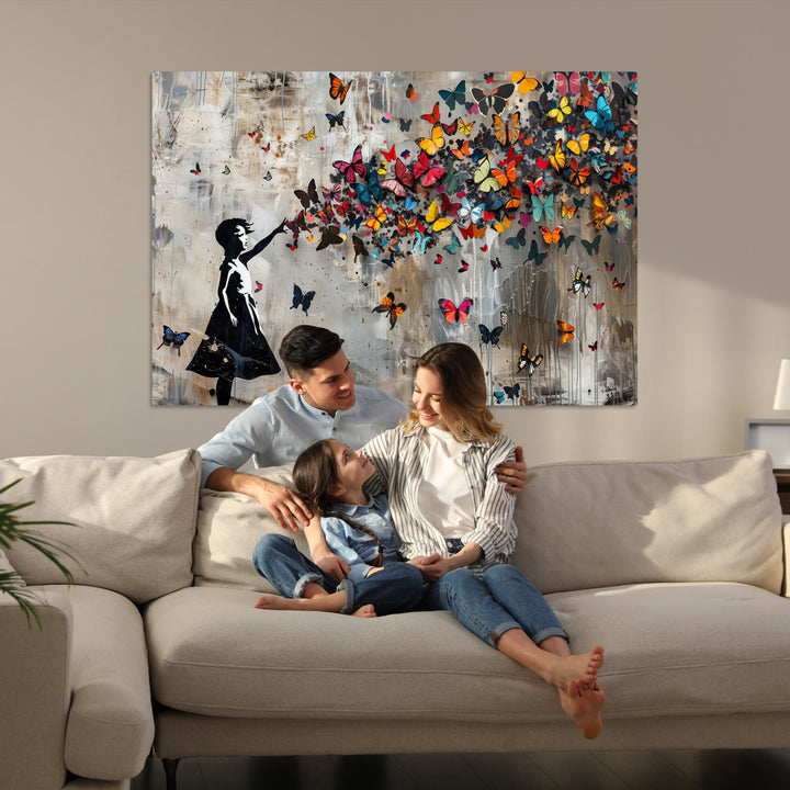 Banksy Butterfly Girl Wall Art | 3-Piece Butterfly Girl Canvas