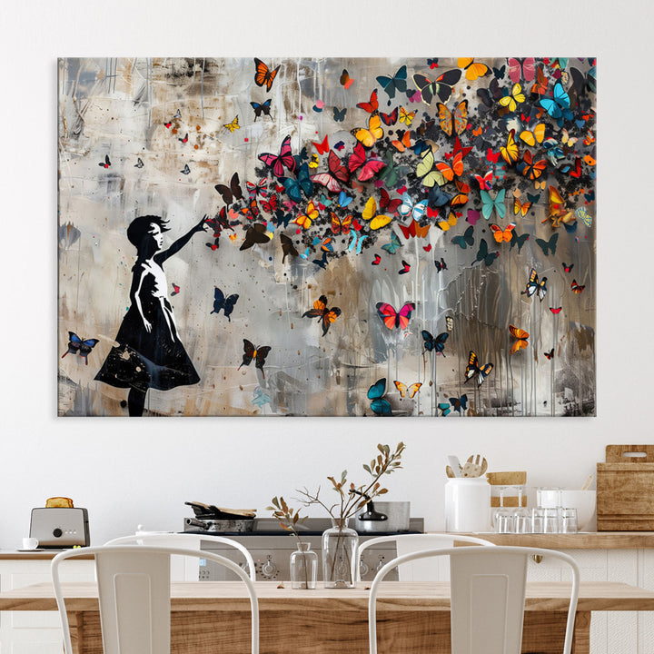 Banksy Butterfly Girl Wall Art | 3-Piece Butterfly Girl Canvas