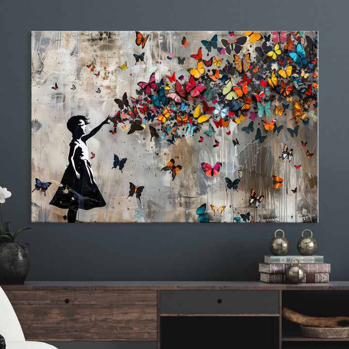 Banksy Butterfly Girl Wall Art | 3-Piece Butterfly Girl Canvas
