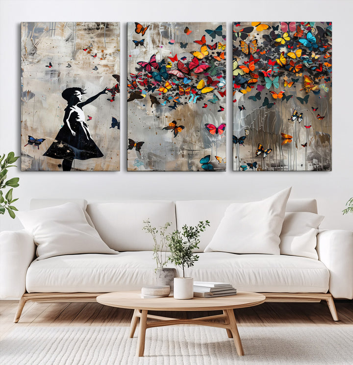 Banksy Butterfly Girl Wall Art | 3-Piece Butterfly Girl Canvas
