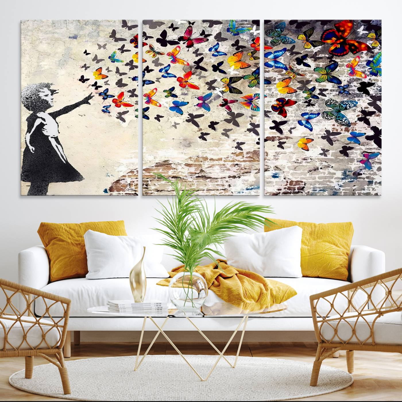 Banksy Graffiti Wall Art Canvas Print: Girl Releasing Vibrant Butterflies – Ready to Hang