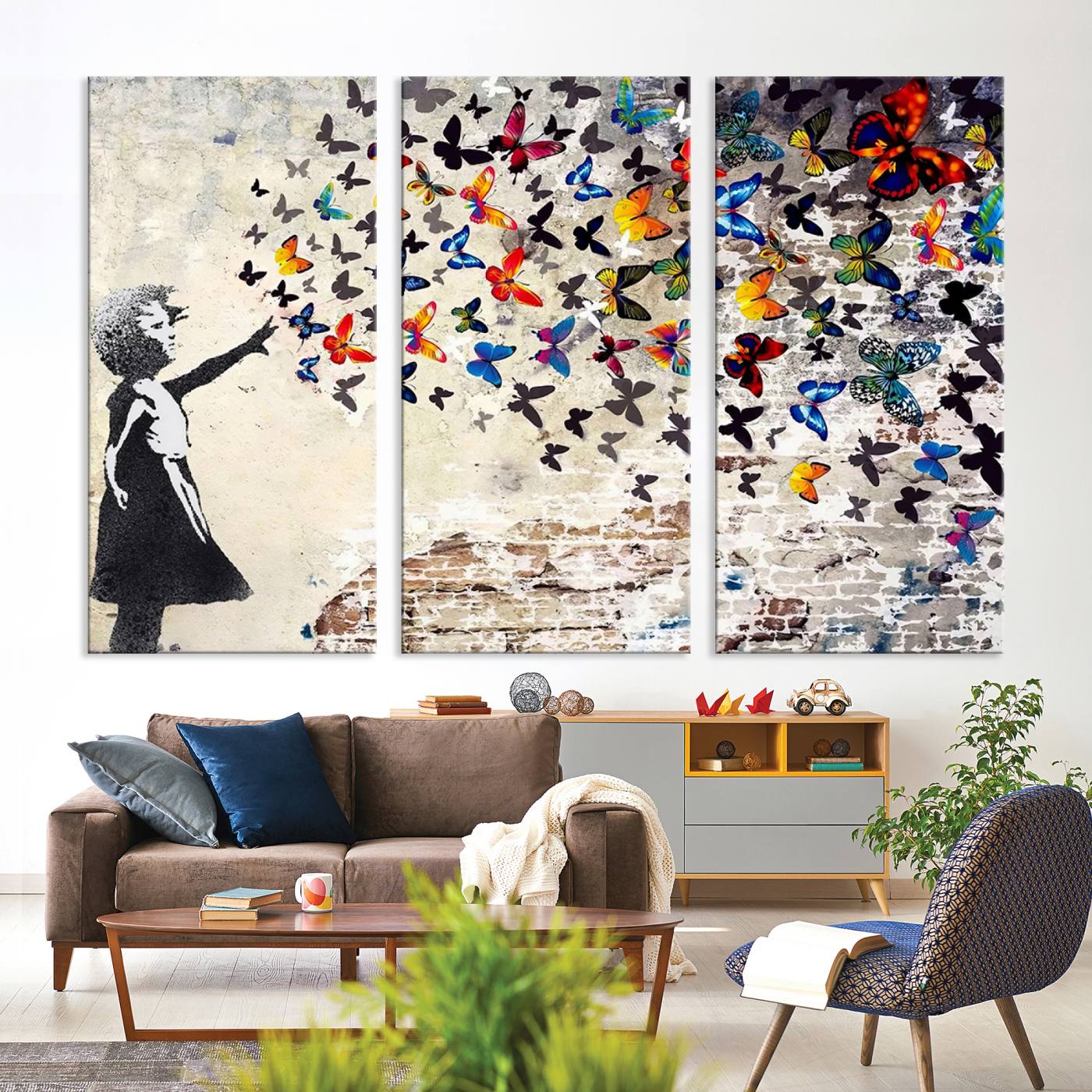 Banksy Graffiti Wall Art Canvas Print: Girl Releasing Vibrant Butterflies – Ready to Hang