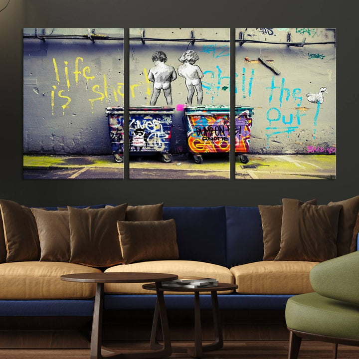 41810-MGV-CV-36X24-Banksy Life is Short Wall Art - Iconic Graffiti Art on Framed Ready-to-Hang Canvas - Street Art Inspired Decor